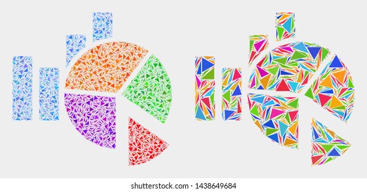 Statistics charts mosaic icon of triangle elements which have variable sizes and shapes and colors. Geometric abstract vector design concept of statistics charts.