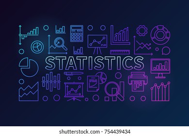 Statistics colorful horizontal banner. Vector modern illustration made with chart and graph line icons on dark background