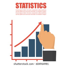 Statistics concept, growing business graph. Businessman manages financial growth graph. Template investment. Vector illustration