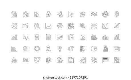 Statistics concept illustration, linear icons, line signs set, vector collection