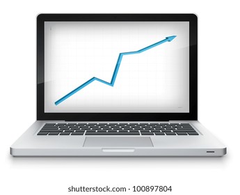 Statistics Concept. Laptop on Grey Gradient Background. Vector.