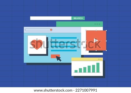 Statistics of content marketing, analysis of social media marketing, Content analytics concept - flat design vector banner illustration with icons