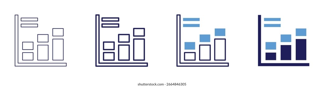 Ícone do painel de estatísticas em 4 estilos diferentes. Linha Fina, Linha, Linha Negrito, Duotônico. Estilo duotônico. Traçado editável.