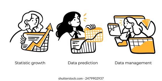 Statistics, Data analysis and auditing business processes - set of business concept illustrations. Visual stories collection.