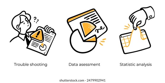 Statistics, Data analysis and auditing business processes - set of business concept illustrations. Visual stories collection.