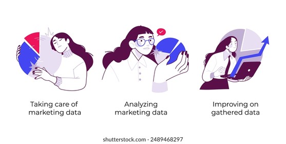Statistics, Data analysis and auditing business processes - set of business concept illustrations. Visual stories collection.