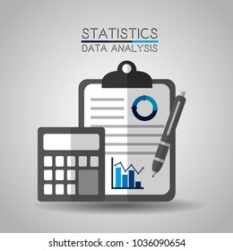 statistics data analytics clipboard calculator and pen business