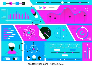 Statistics data vector illustration. Composition consists of colorful graphs, charts and diagrams flat style design. Comparative characteristics concept