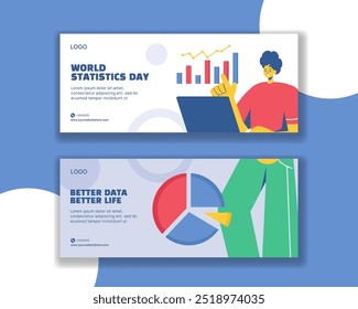 Statistics Day Horizontal Banner Flat Cartoon Hand Drawn Templates Background Illustration