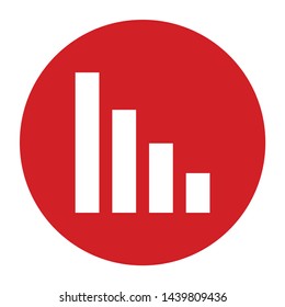 Statistics down icon vector isolated on flat red round button illustration