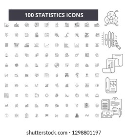 Statistics editable line icons, 100 vector set, collection. Statistics black outline illustrations, signs, symbols