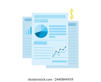 Statistics financial management report concept vector. Analyzing data, charts and diagrams. Illustration can use for infographics, poster, web banner. Illustration isolated on white background. 