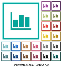 Statistics flat color icons with quadrant frames on white background