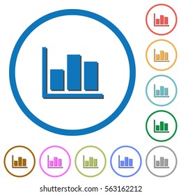 Statistics flat color vector icons with shadows in round outlines on white background