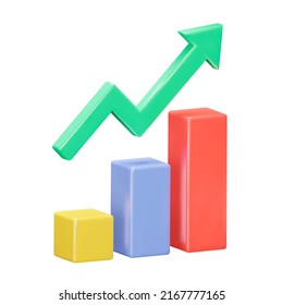 Statistics graph 3d icon. growing bars. columns with an arrow. Isolated object on a transparent background