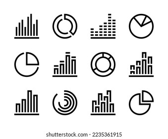 Statistics, Graph and Chart line vector icons. Data graphic, Analytics report and Business diagram editable stroke outline icon set.
