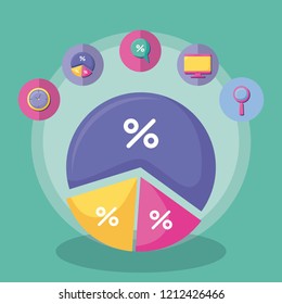 statistics graphics with economy and financial icons