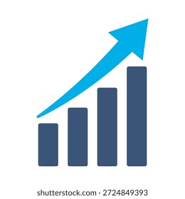 Icono de crecimiento de estadísticas Vector plano azul barra de diseño símbolo de gráfico beneficio comercial aumentar flecha elemento gráfico signo