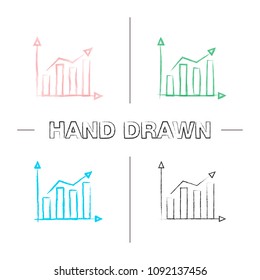 Statistics hand drawn icons set. Market growth chart. Profit rising. Statistics diagram. Color brush stroke. Isolated vector sketchy illustrations