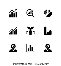 statistics icon. 9 statistics set with business and finance, pie chart, analytics and graph vector icons for web and mobile app