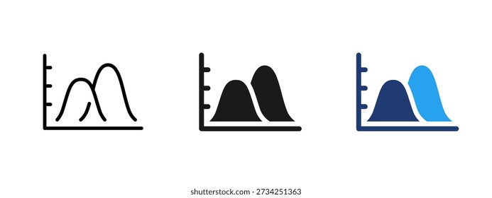 Statistiksymbol mit Glockenkurve und normaler Verteilung. Datenanalyse und Wahrscheinlichkeitsvisualisierung für Analytics-Dashboards, Forschungsberichte, statistische Vergleichs- und Performance-Metriken.