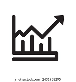 icono de estadísticas arriba. gráfico arriba. crecer. contorno negro fondo blanco aislado