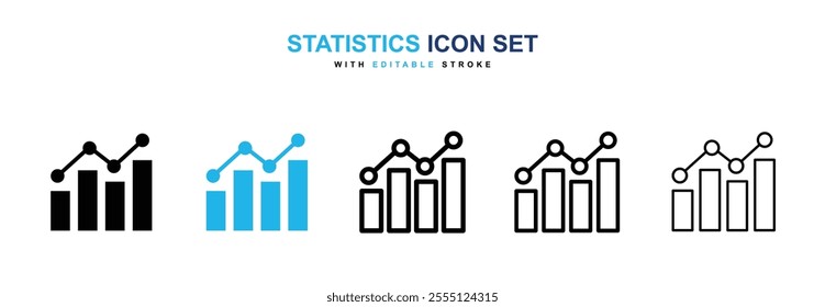 Statistics icon collection in black and blue colors