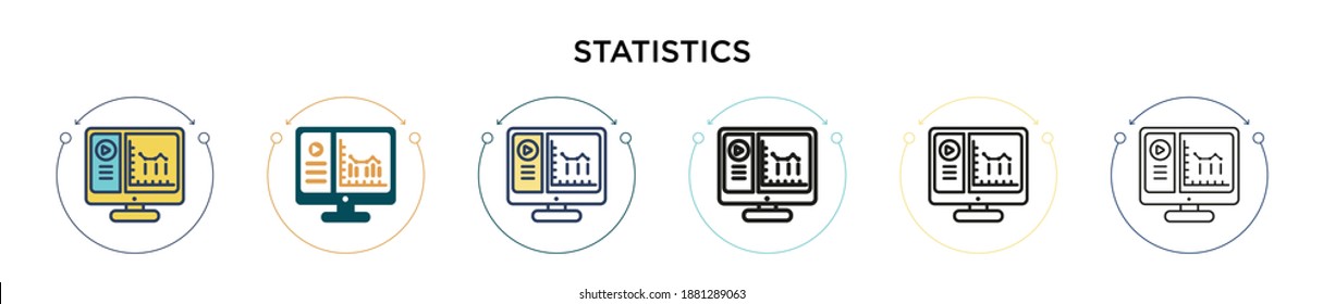 Statistics icon in filled, thin line, outline and stroke style. Vector illustration of two colored and black statistics vector icons designs can be used for mobile, ui, web