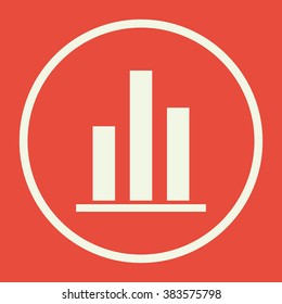Statistics icon, on red background, white circle border, white outline