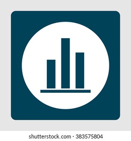 Statistics icon, on white circle background surrounded by blue