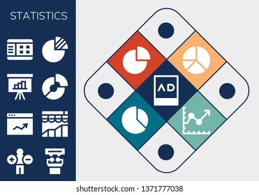 statistics icon set. 13 filled statistics icons.  Collection Of - Ads, Analytics, Presentation, Pie chart, Graph, Pie graph, Chart, Line chart