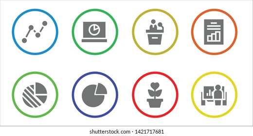 statistics icon set. 8 filled statistics icons.  Collection Of - Stats, Pie chart, Analytics, Graph, Presentation, Growth
