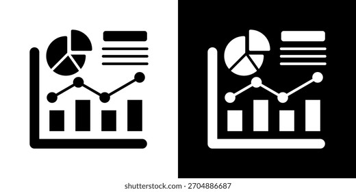 statistics icon set in black and white solid vector illustration