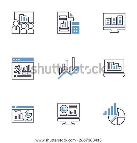 Statistics icon set. Bold line style. Duotone colors. Editable stroke. statistics, analytics, profits, pie chart, analysis.