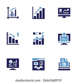 Statistics icon set. Bold style. Duotone colors. statistics, report, monitoring.