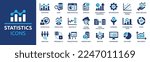 Statistics icon set. Containing data, web statistics, survey, prediction, presentation, cloud analysis and pie chart icons. Solid icon collection.