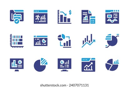 Statistics icon set. Duotone color. Vector illustration. Containing graph, statistics, analytics, profits, bar chart, infographic, pie chart, pie graph, trading, monitoring.