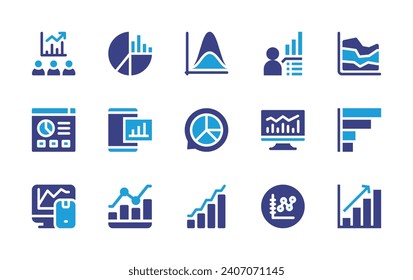 Statistics icon set. Duotone color. Vector illustration. Containing pie chart, health, chart, statistics, survey, bar chart, statistic, stockbroker.