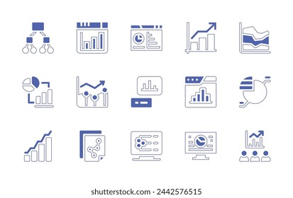 Statistics icon set. Duotone style line stroke and bold. Vector illustration. Containing statistics, chart, statistical, statistic, infographic, pie chart, line graph, stockbroker.