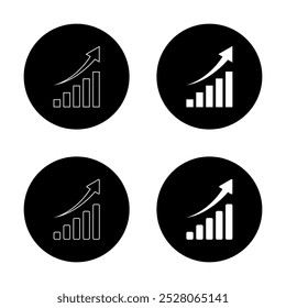 Ícone de estatística definido no círculo preto. Aumentar o conceito do gráfico de barras