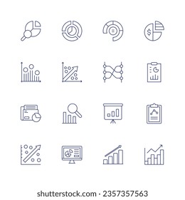 Statistics icon set. Thin line icon. Editable stroke. Containing pie chart, regression, relation, report, statistic, statistics.