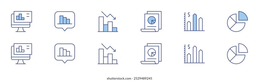 Statistics icon set in two styles, Duotone and Thin Line style. Editable stroke. analysis, analytics, bar chart, data management.