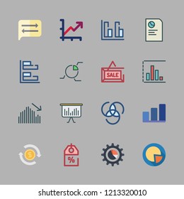 statistics icon set. vector set about bar chart, discount, exchange and pie chart icons set.