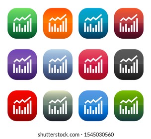 Statistics icon shiny square buttons set illustration design isolated on white background