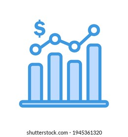 Icono de estadísticas en azul sobre marketing y crecimiento para cualquier proyecto, uso para presentación de aplicaciones móviles de sitio web