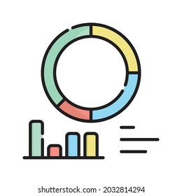 Statistics Icon Vector Illustration. Flat Outline Cartoon. Business Analytics Icon Concept Isolated Premium Vector