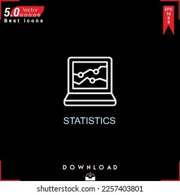 STATISTICS icon vector on black background. Simple, isolated, flat icons, icons, apps, logos, website design or mobile apps for business marketing management,
UI UX design Editable stroke. EPS10