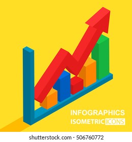 Statistics icon, vector symbol in flat, outline and isometric style
