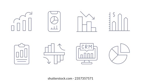 Statistics icons. Editable stroke. Containing bar chart, clipboard, comparison, crm, data management.
