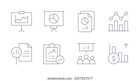 Statistics icons. Editable stroke. Containing files, fluctuation, growth, presentation, report, reporting, statistics